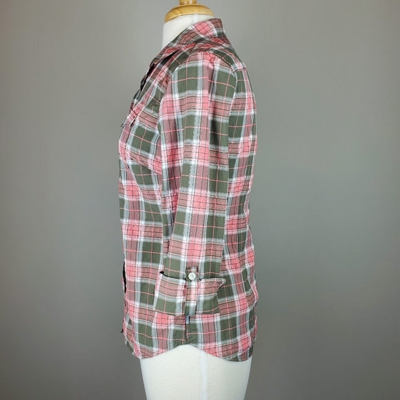 Eddie Bauer Olive/Pink Plaid Button Down - Picture 3 of 8